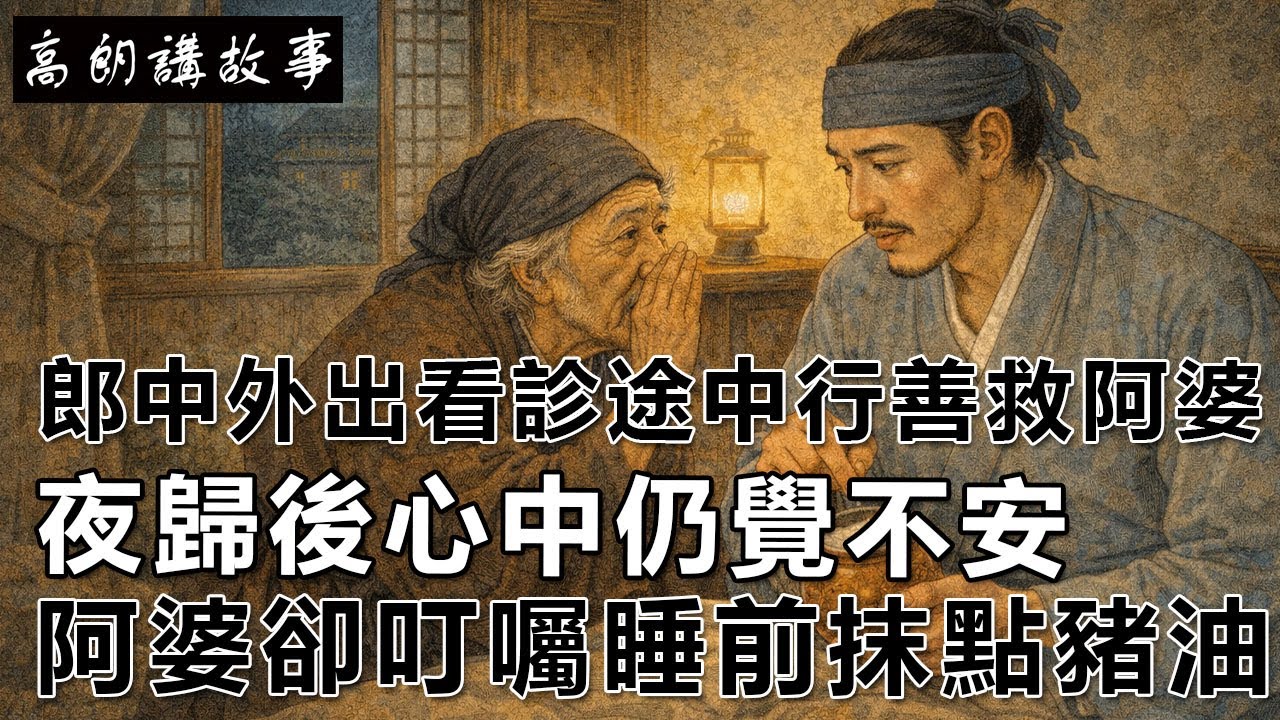 民間故事：郎中外出看診途中行善救阿婆，夜歸後心中仍覺不安，阿婆卻叮囑睡前抹點豬油｜高朗講故事