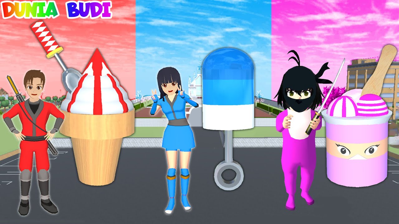 Yuta Vs Mio Vs Celine Jadi Ninja Superhero Berburu Es Krim Raksasa Sesuai Warna Merah Biru Pink
