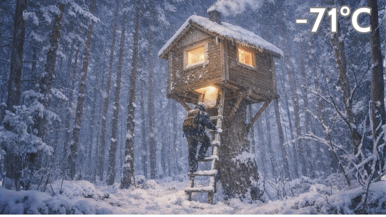 Alone in the Snowstorm at −71°C | Surviving a Winter Blizzard in a Treehouse Shelter