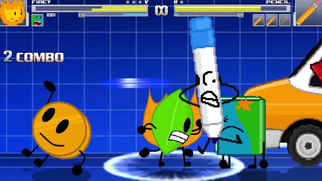 M.U.G.E.N: Firey, Book, Leafy & Coiny VS. Pencil (BFDI) - Matthew T.O.S.G Gaming | #bfdi #mugen