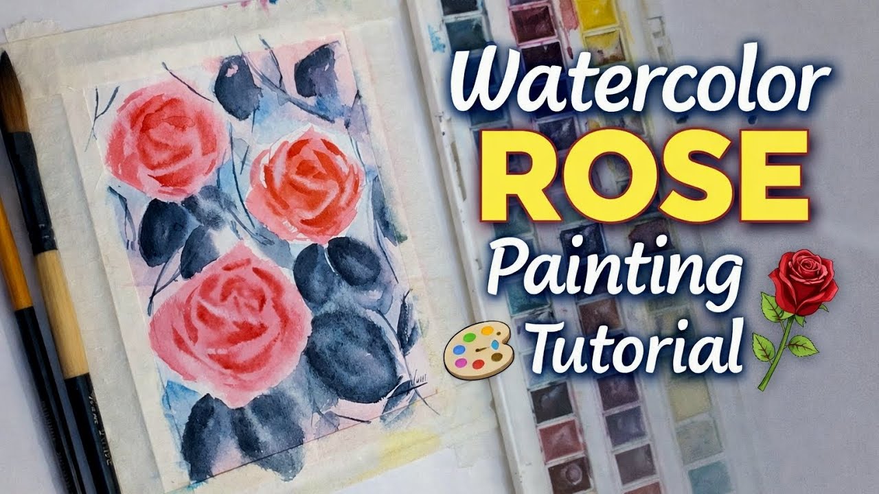 Watercolor Rose Painting Tutorial | آموزش نقاشی گل رز با آبرنگ (Relaxing 15 Min)🌹🍃