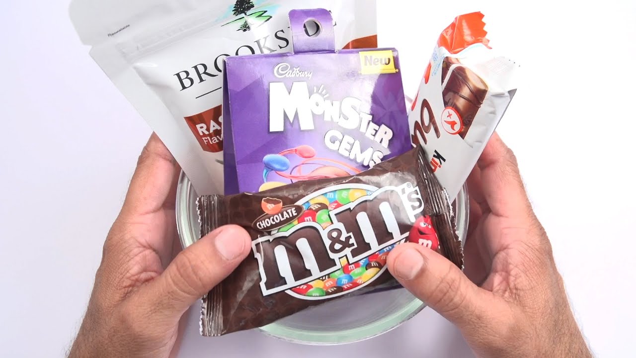 M&M Chocolate Candy Gems Snickers Cadbury Monster Gems, Kinder Joy Bueno Brooklyn Chocolate Candies