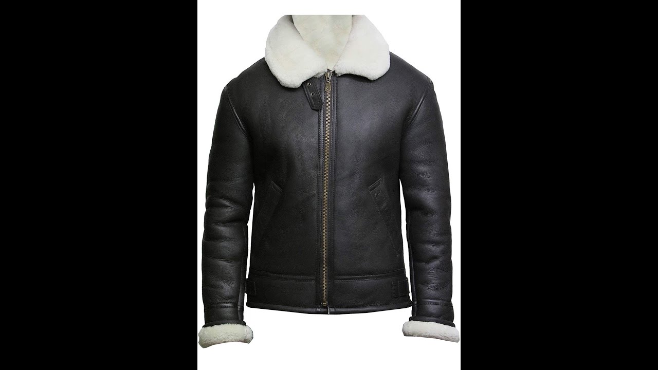 VearFit Benten Bomber White Shearling flying aviator Black Lambskin Real Leather Jacket for men
