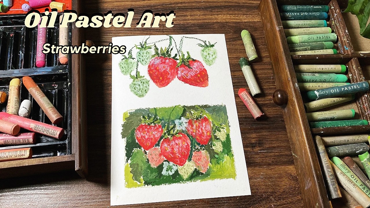 Oil Pastel Strawberries 🍓 | Slow Art & Quiet Desk in Japan