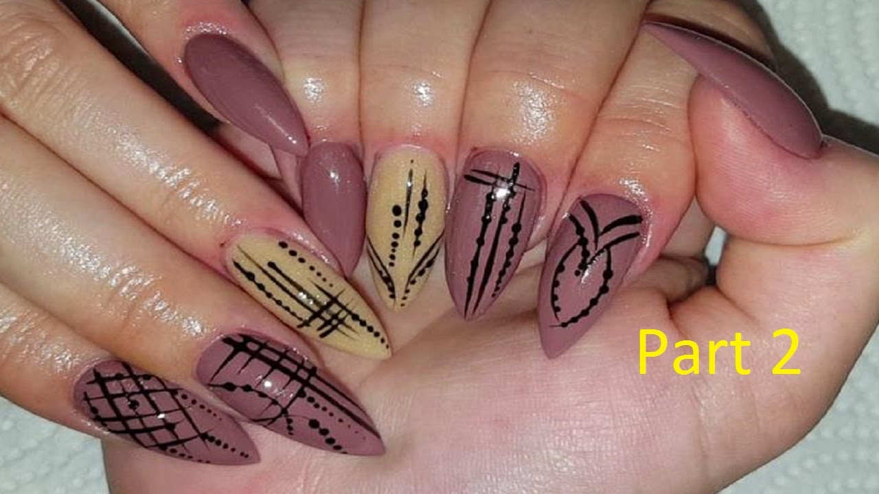 Simple Graphic Nail Art On Pointy Almond Nails