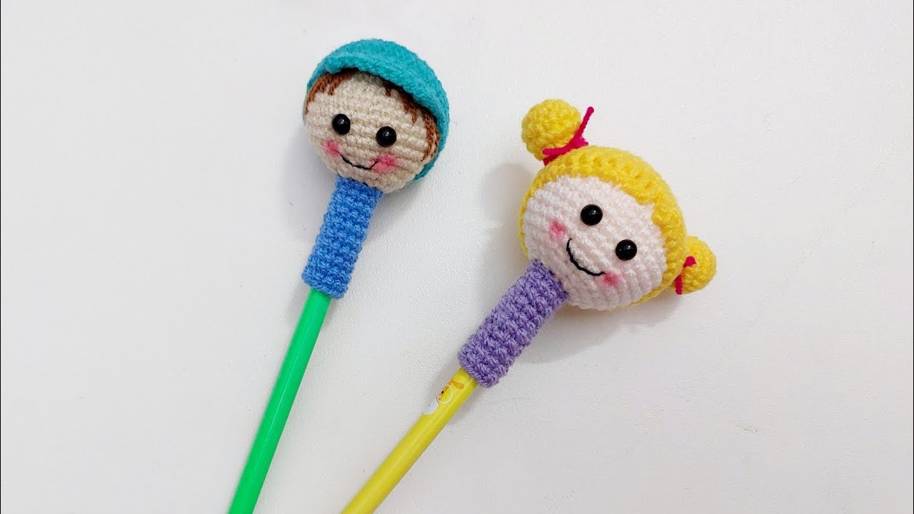 آموزش قلاب بافی سرمدادی دختر و پسر /crochet pencil toppers