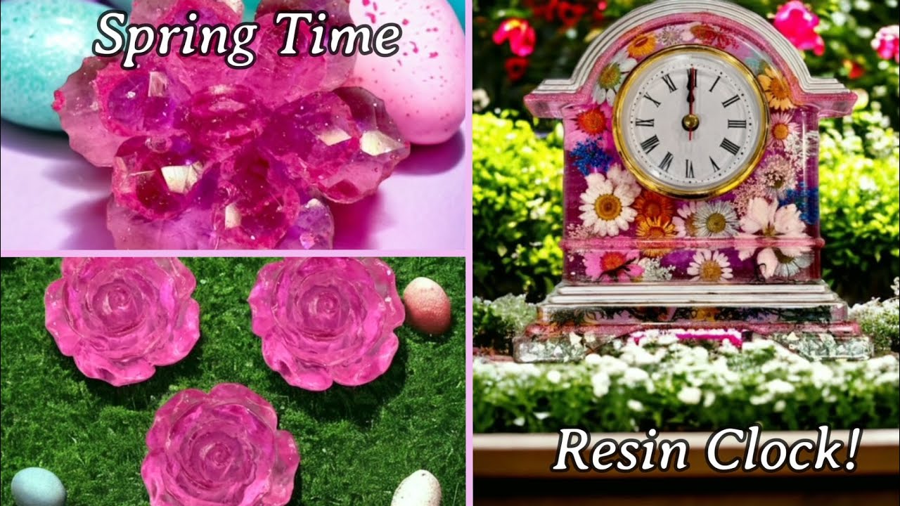 #426 Spring Resin Clock With Layered Dried Pressed Flowers