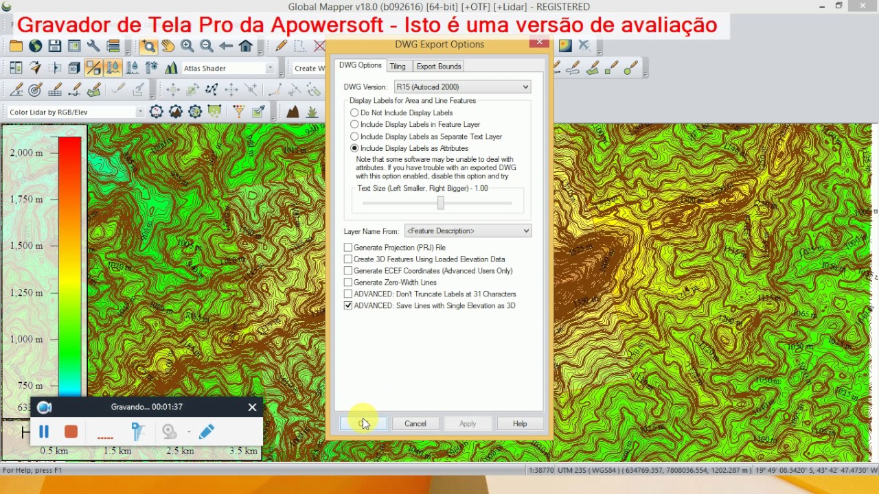 curvas níveis extraida do google earth usando global mapper