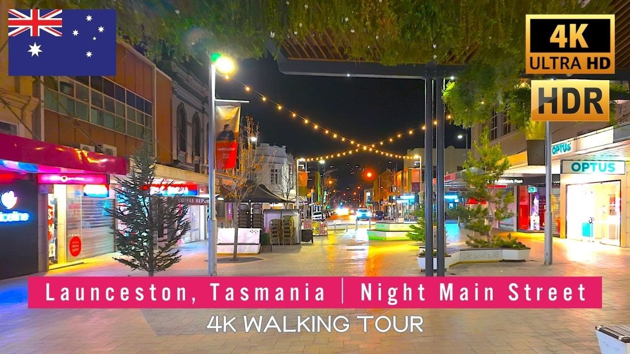 【4K HDR】Австралия, центр ночного города Лонсестон Walking🇦🇺 Тасмания, июнь 2024 г.