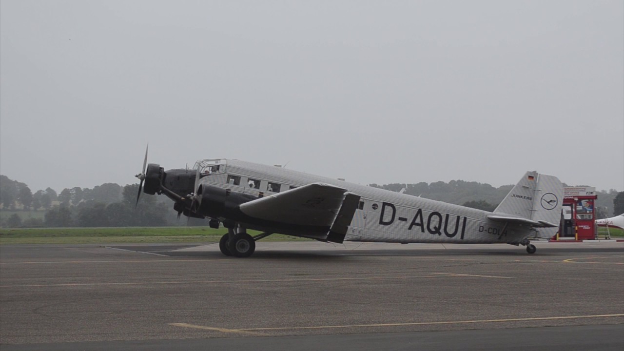 Junkers Ju52 Flughafen Essen/Mülheim Motoren anwerfen, Start, Rundflüge, Streckenflug ins Siegerland