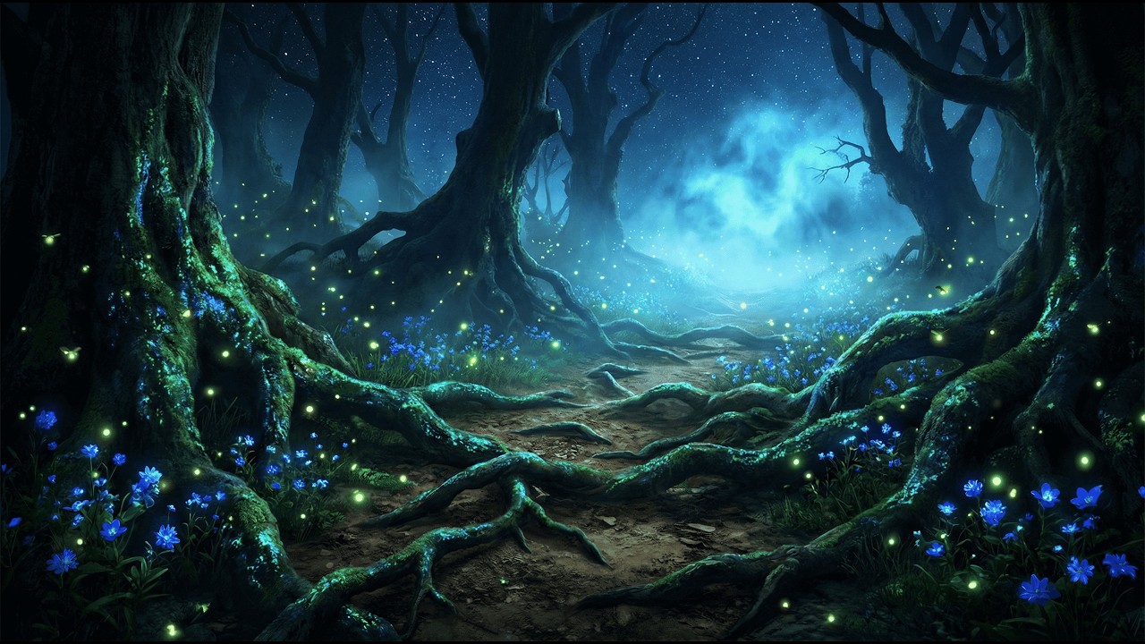 Enchanted Dark Forest - Magical Flute Music, River Sounds & Night Ambience [1 Hour]
