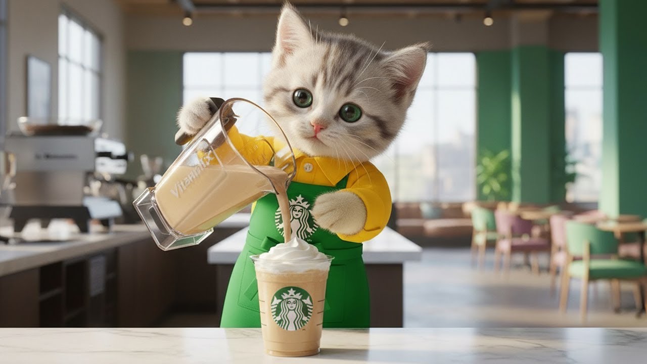 いらっしゃいませ!!新人バリスタ猫がスタバでお仕事!!ねこの一日に密着🐱☕