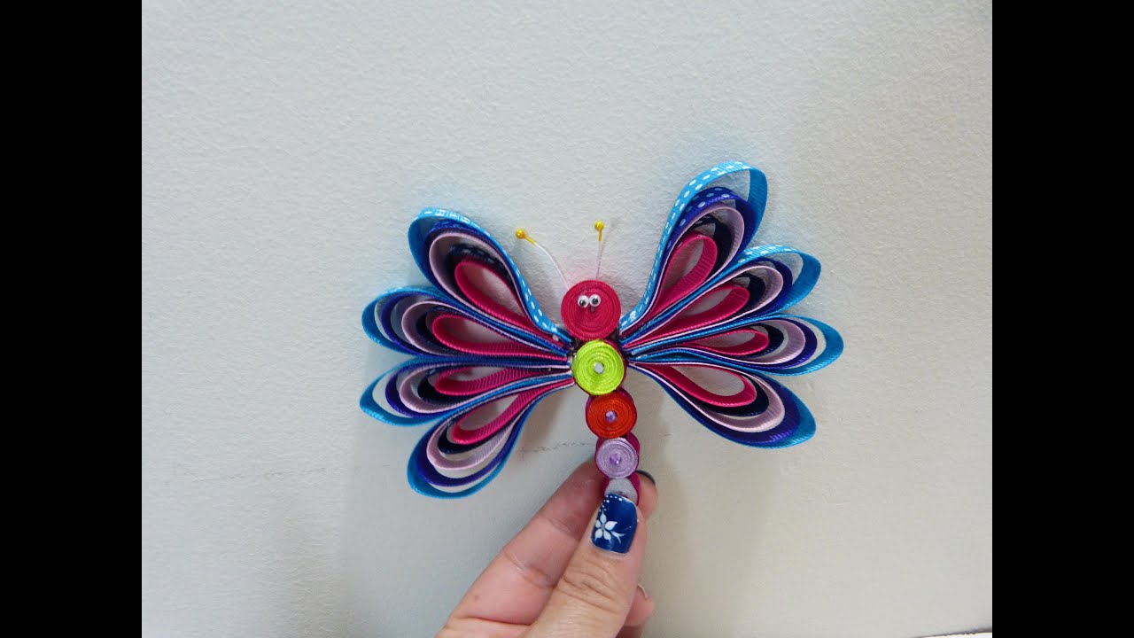 DIY Moño Mariposa con listón delgado, Bow grosgrain ribbon DIY, Manualidades la Hormiga