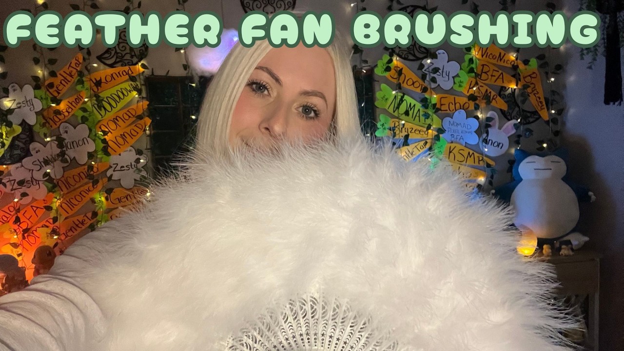 ASMR Feather Fan Face Brushing