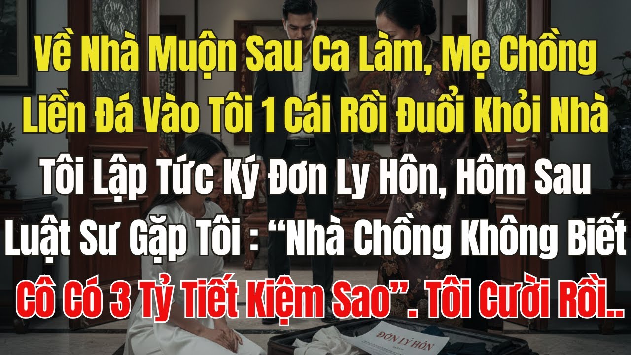 Về nhà muộn, Mẹ chồng liền đá tôi rồi đuổi khỏi nhà. Tôi Lập Tức Ký Đơn Ly Hôn. Luật Sư Gặp Tôi Nói