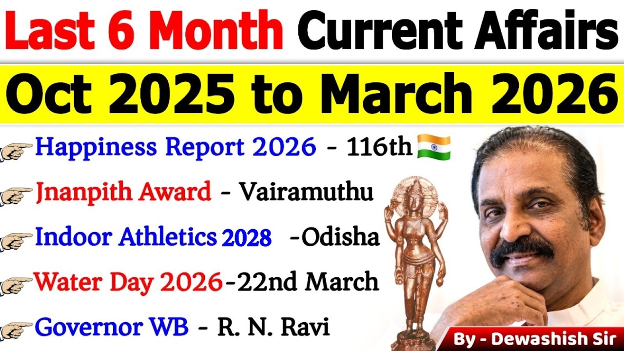 Last 6 Months Current Affairs 2026 🔥 | Oct 2025&ndash;Mar 2026 | 90% Questions यहीं से आएंगे 😳💯