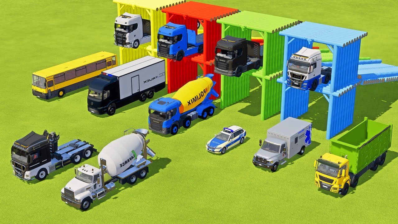 TRANSPORTING TANK TRUCK, AMBULANCE, MIXER CEMENT TRUCK, BOX TRUCK, SCANIA BUS -  FS22