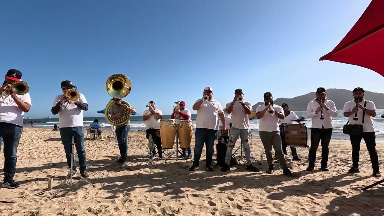 El muchacho alegre, con la banda en la playa