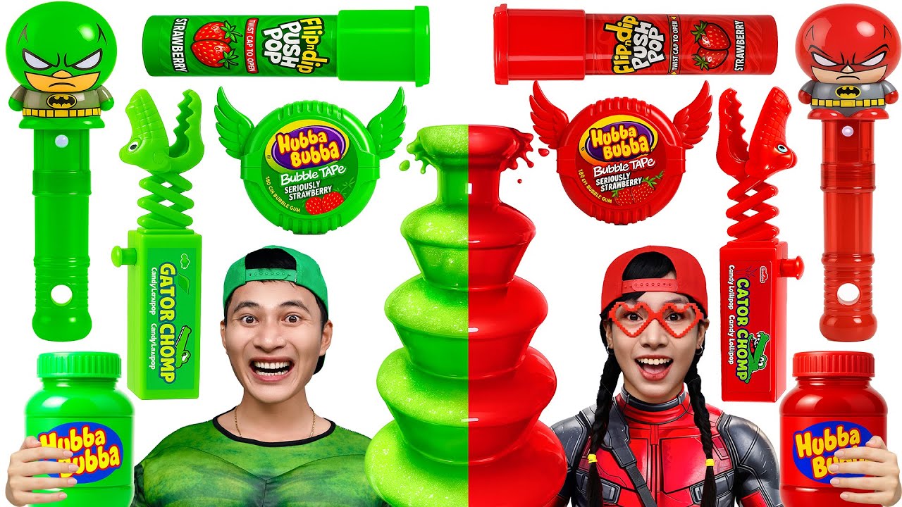 Tantangan Makanan Merah Vs Hijau | ASMR Mukbang Permen Jelly Deadpool Vs Hulk Hijau
