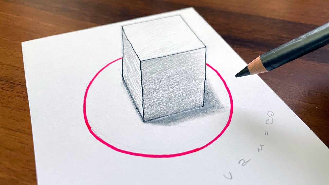 3d Cube Drawing In A Circle - How To Draw An Easy 3d Illusion - Minimal Art