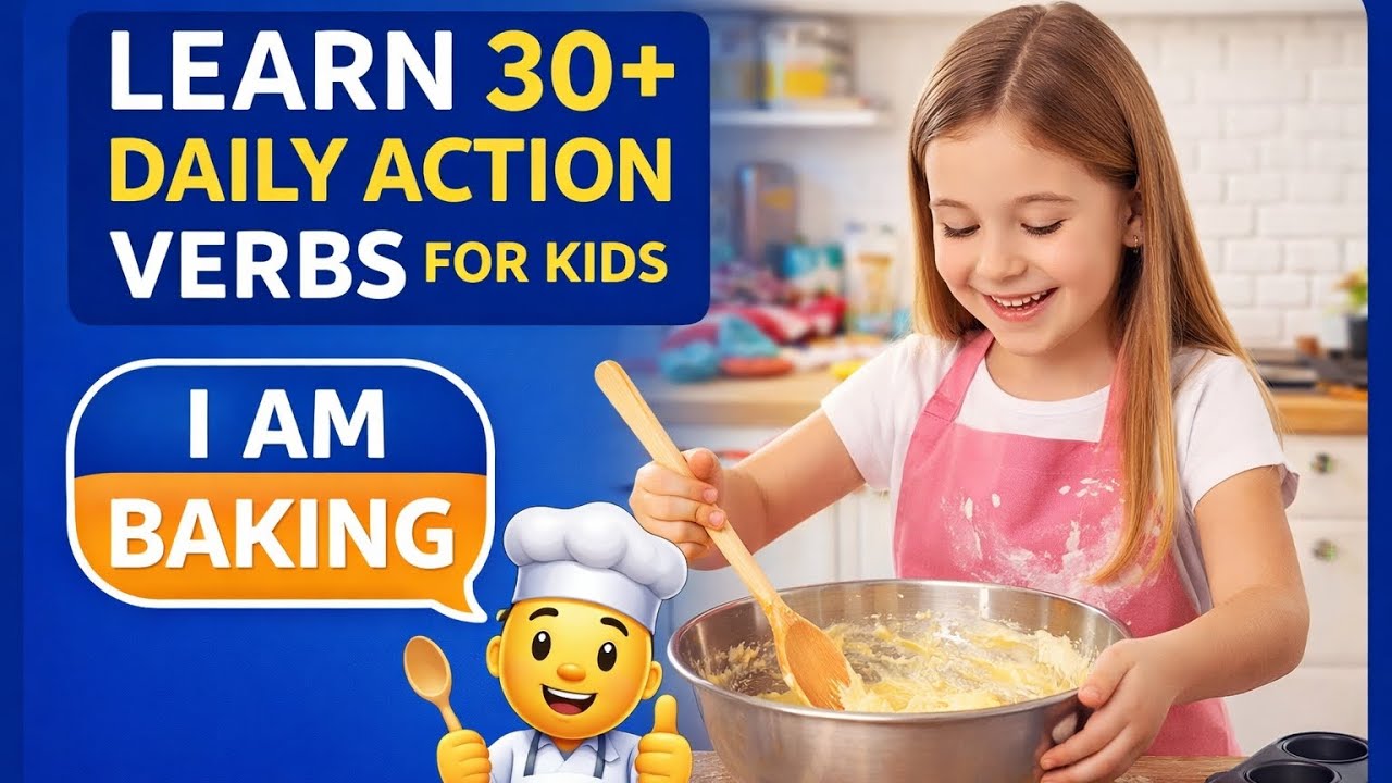 30+ Daily Action Verbs for Kids | Action Verbs/ I Am Baking 🍰 | part 3.