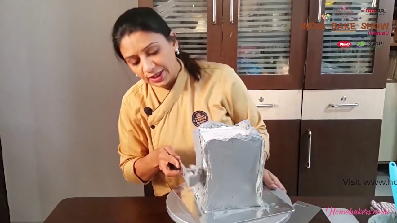Masterclass on Sharp Edges on a Double Barrel Whipped Cream Square Cake - By Urvi Zaveri