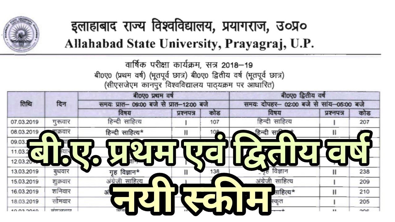 Allahabad State University BA 1st ,2nd year Scheme, BA first year , Ba Second year time table 2021