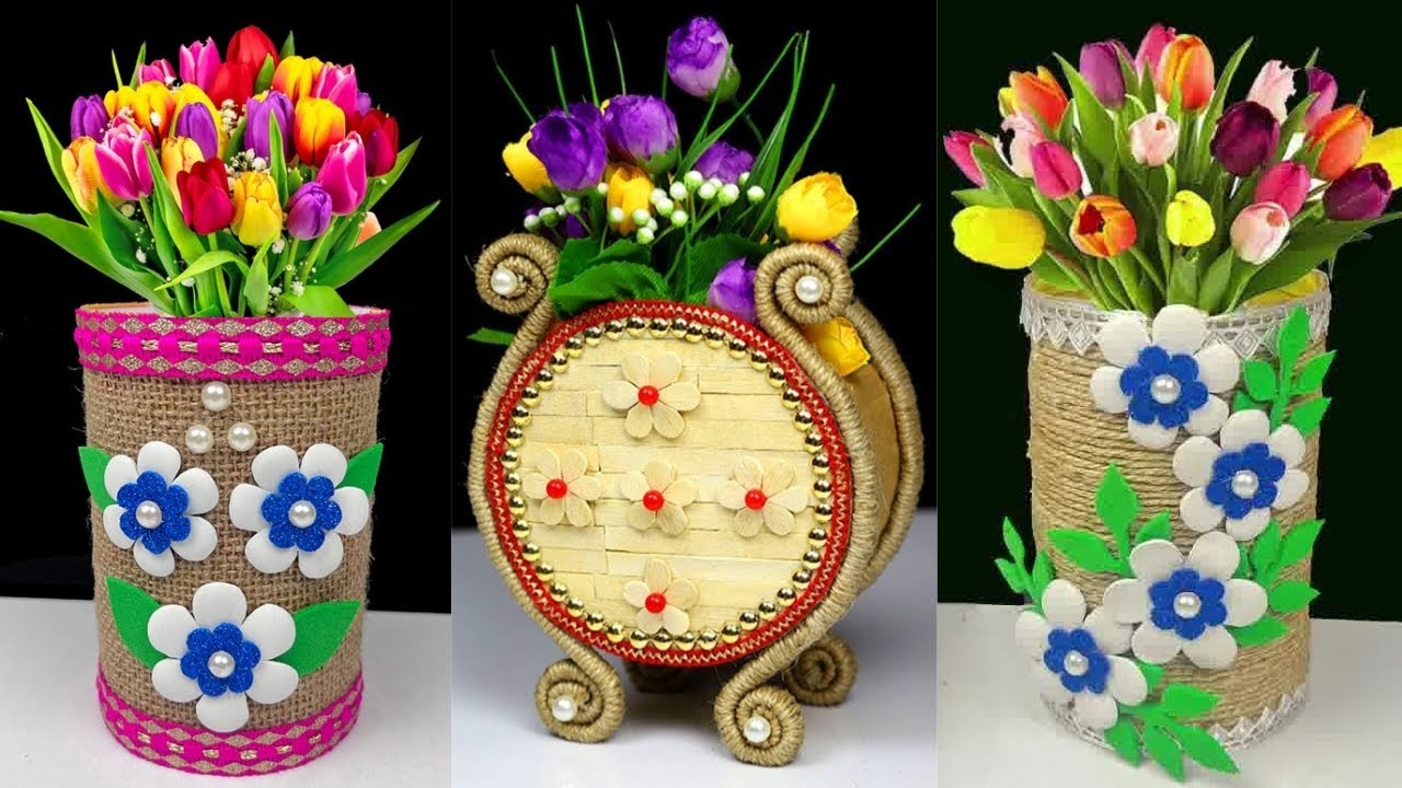 3 Easy and Beautiful DIY Flower Vase Ideas | Jute Craft Ideas | Best Out of Waste | Cardboard Crafts