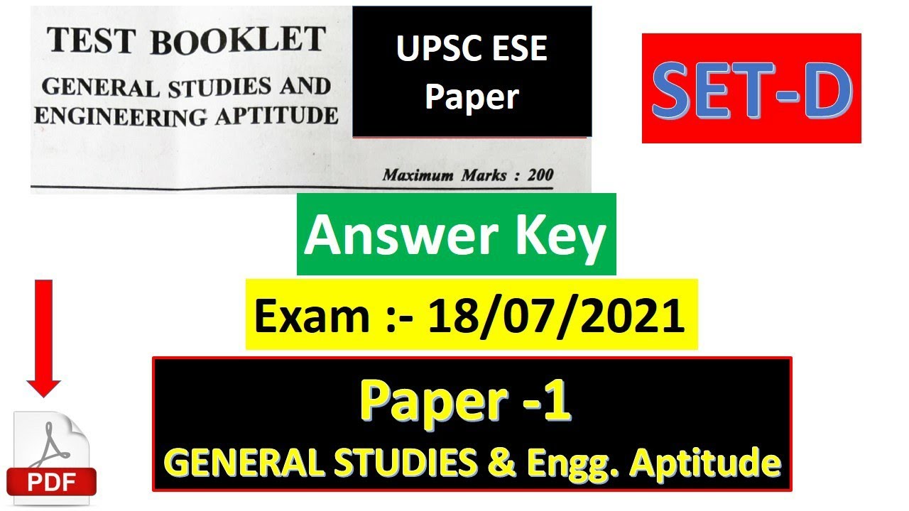 UPSC ESE 18 july 2021 answer key | ese today exam paper 1 answer key  upsc ese answer key