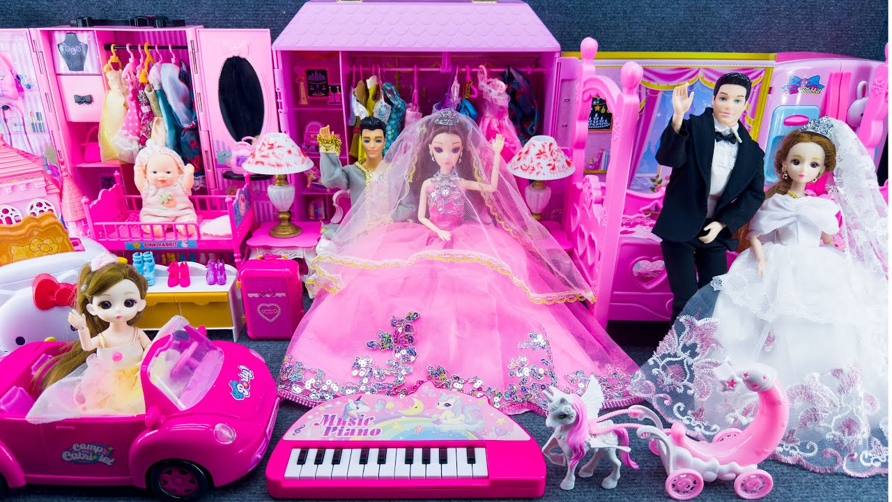 22 Minutes Satisfying Unboxing Wedding Barbie Wardrobe Playset, Pink Piano Set Review Toys ASMR