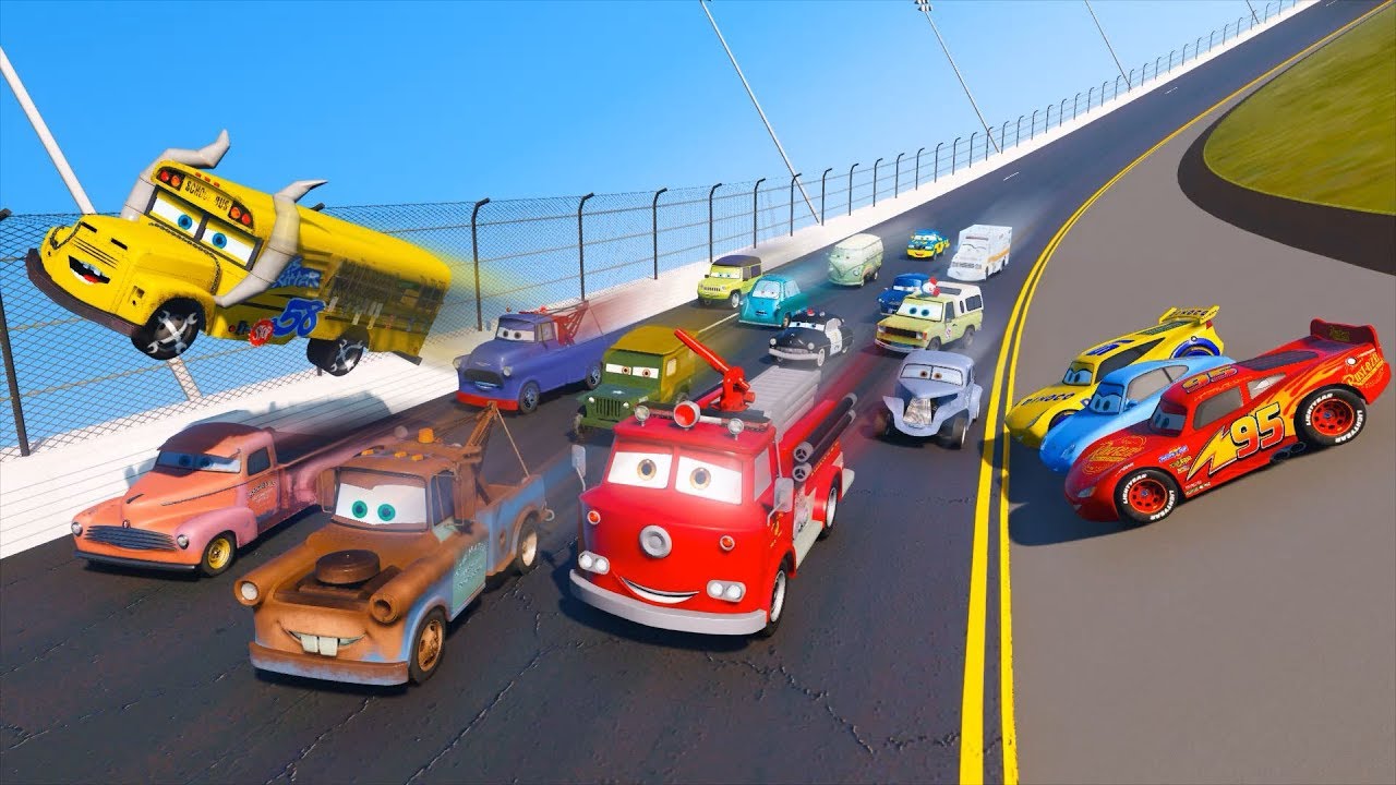 Race Cars 3 Daytona Miss Fritter Tow Truck Mater Smokey Red Fire Trucks McQueen and Friends