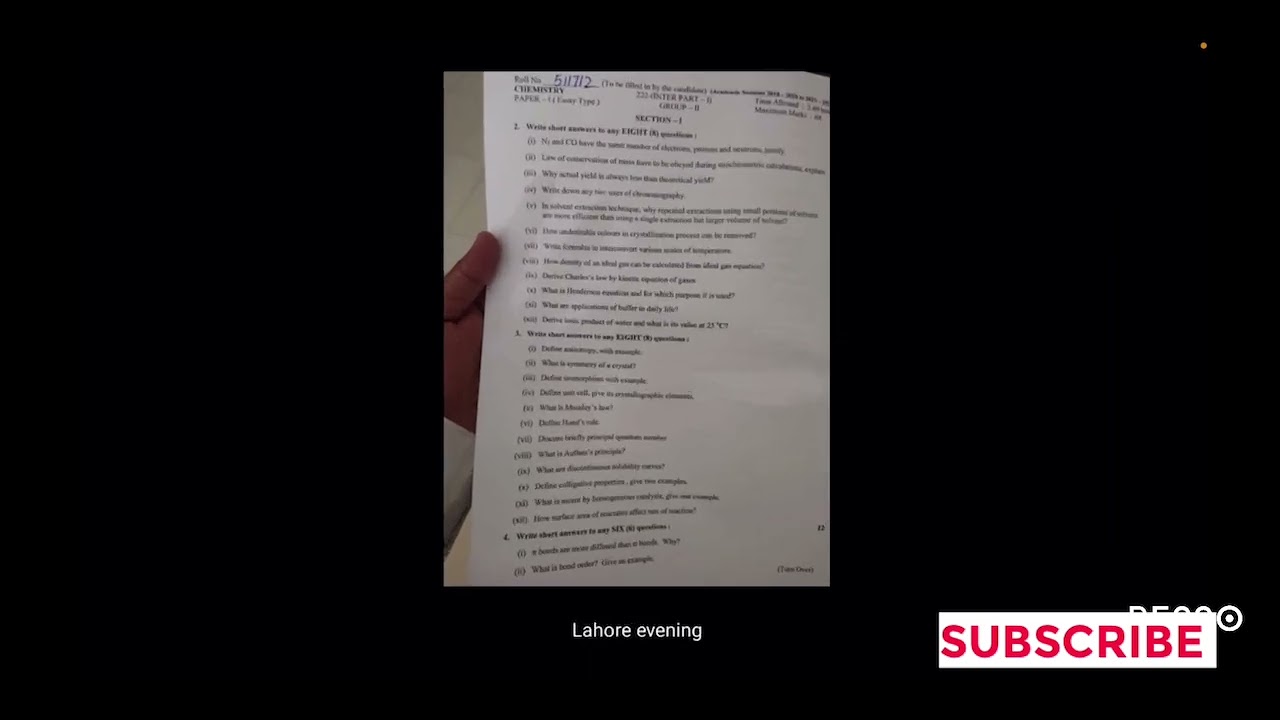 Chemistry paper Second time Full paper subjective plus objective solved fully MCQ SECOND TIME PAPER