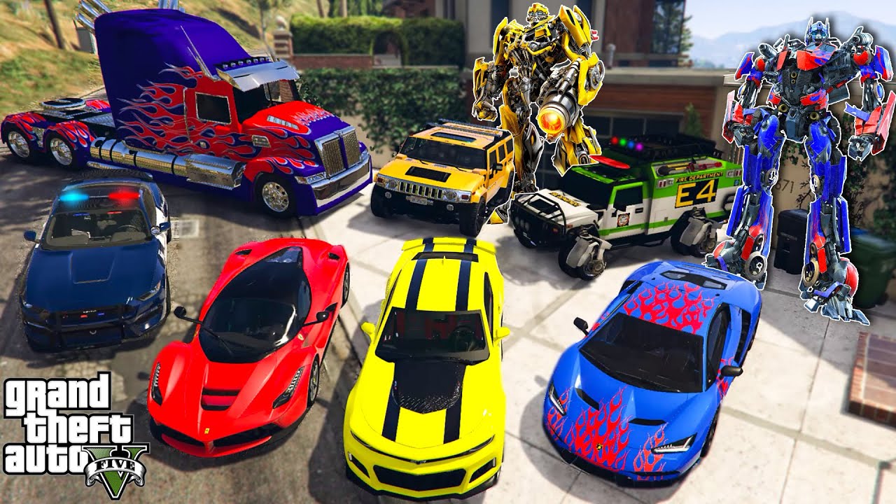 GTA 5 - Stealing TRANSFORMERS Movie Vehicles with Franklin! (Real Life Cars 