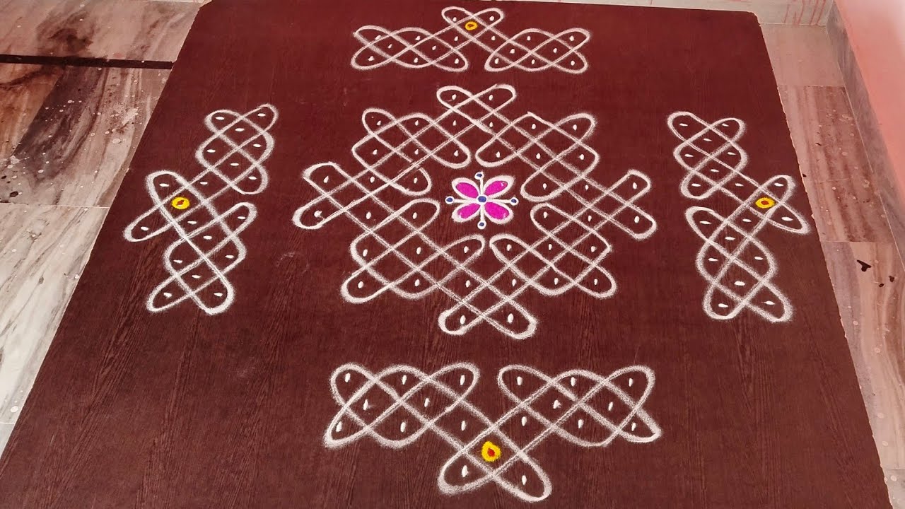 6×6 dots melikala muggulu with side muggulu || 6 Pulli sikku kolam with borders || teluginti ammayi