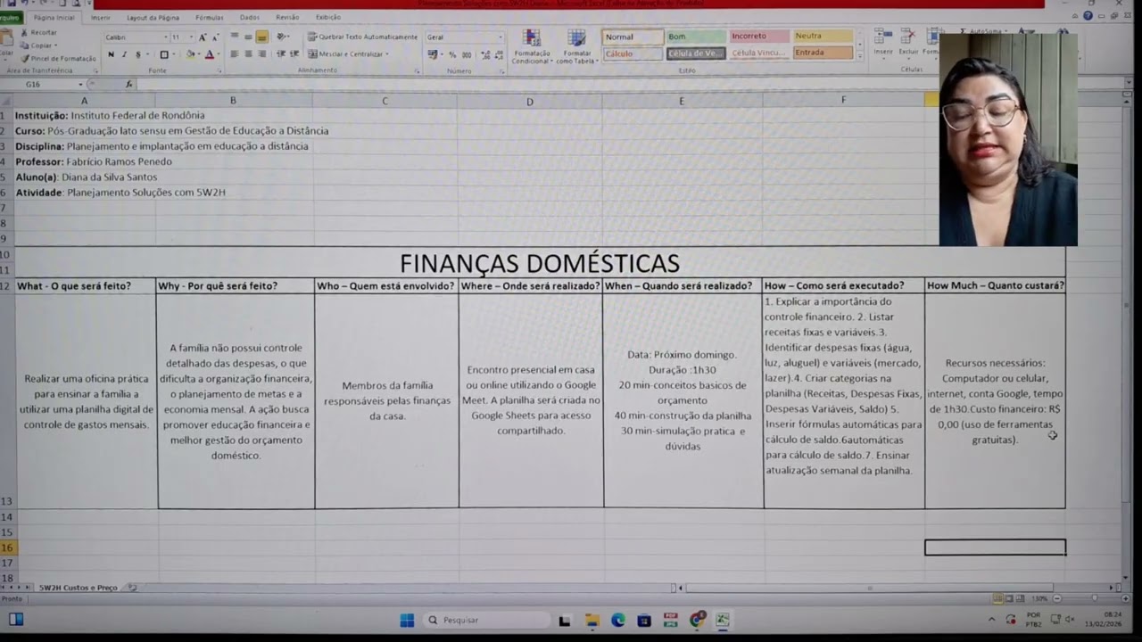 Planejamento 5W2H - Finanças domésticas