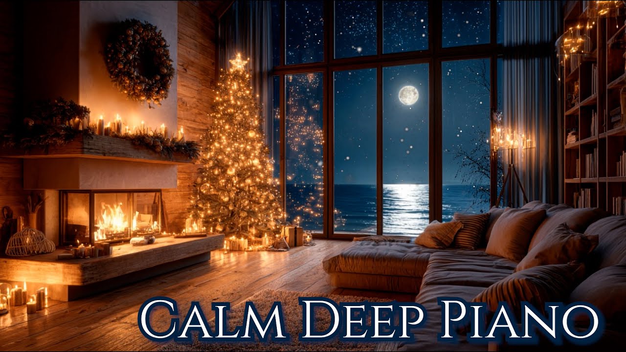 Sleep & Focus Music / Piano Wrapped in Moonlit Sea and Fireplace Warmth