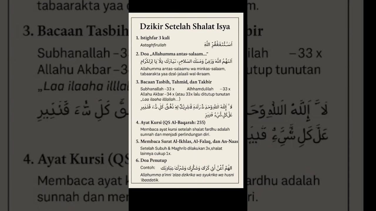 DZIKIR SETELAH SHALAT ISYA#doa#yukberdoa#dzikir#lenteradoa#motivation