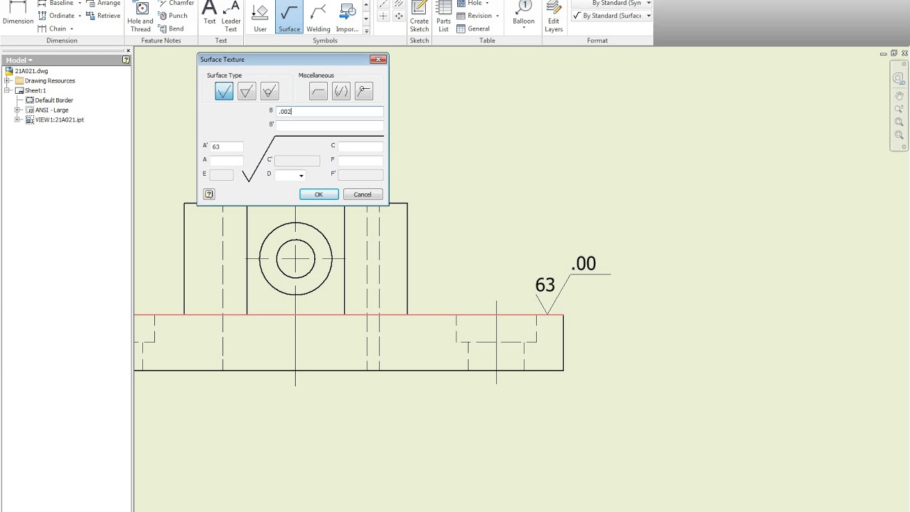 Surface Texture Symbols in Inventor