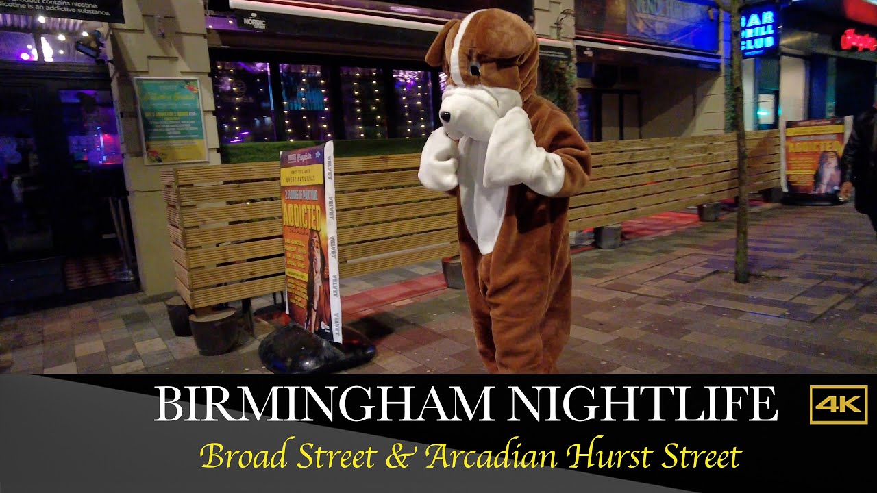 Birmingham City Centre Nightlife Arcadian & Broad Street Walk 4K after 1AM