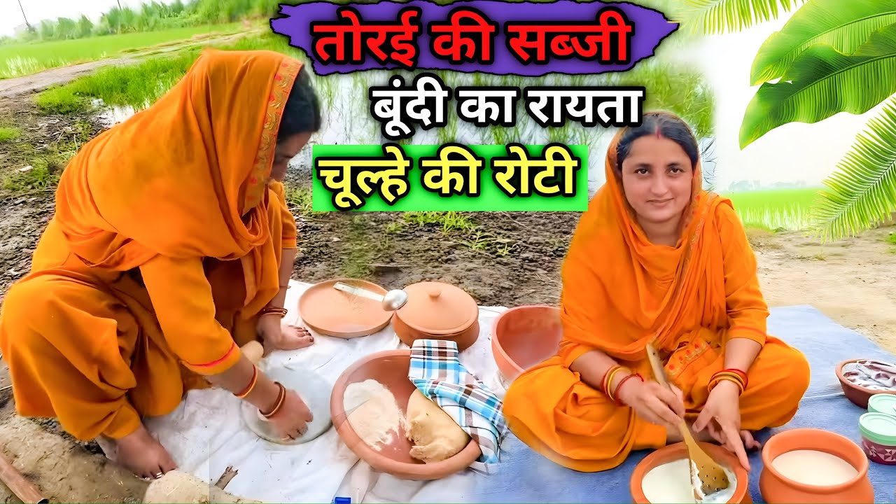 खेत में बनाई आज तोरई की सब्जी ।। बूंदी का रायता ।। चूल्हे की रोटी Village Life ।। desi life 