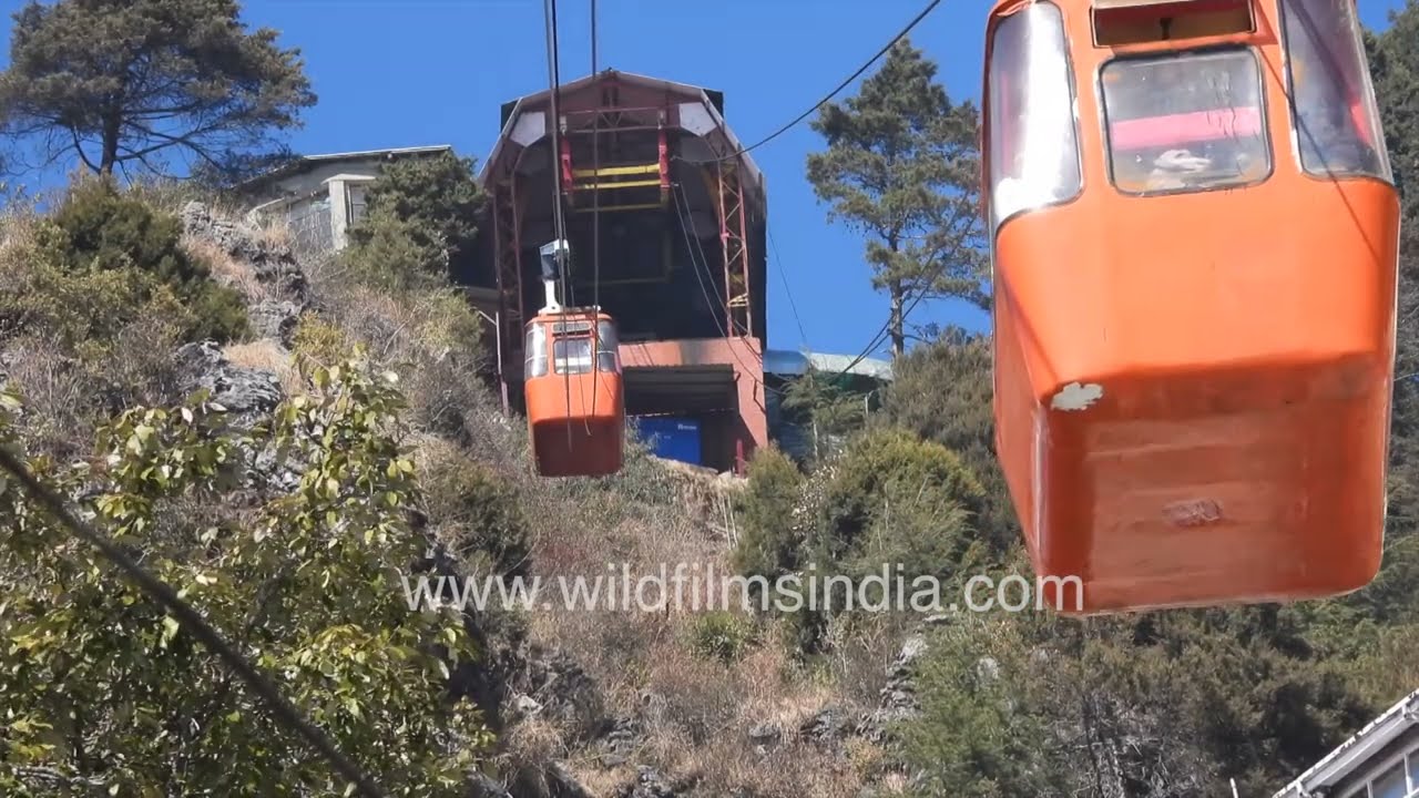 Gun Hill ropeway passing above in Mussoorie.