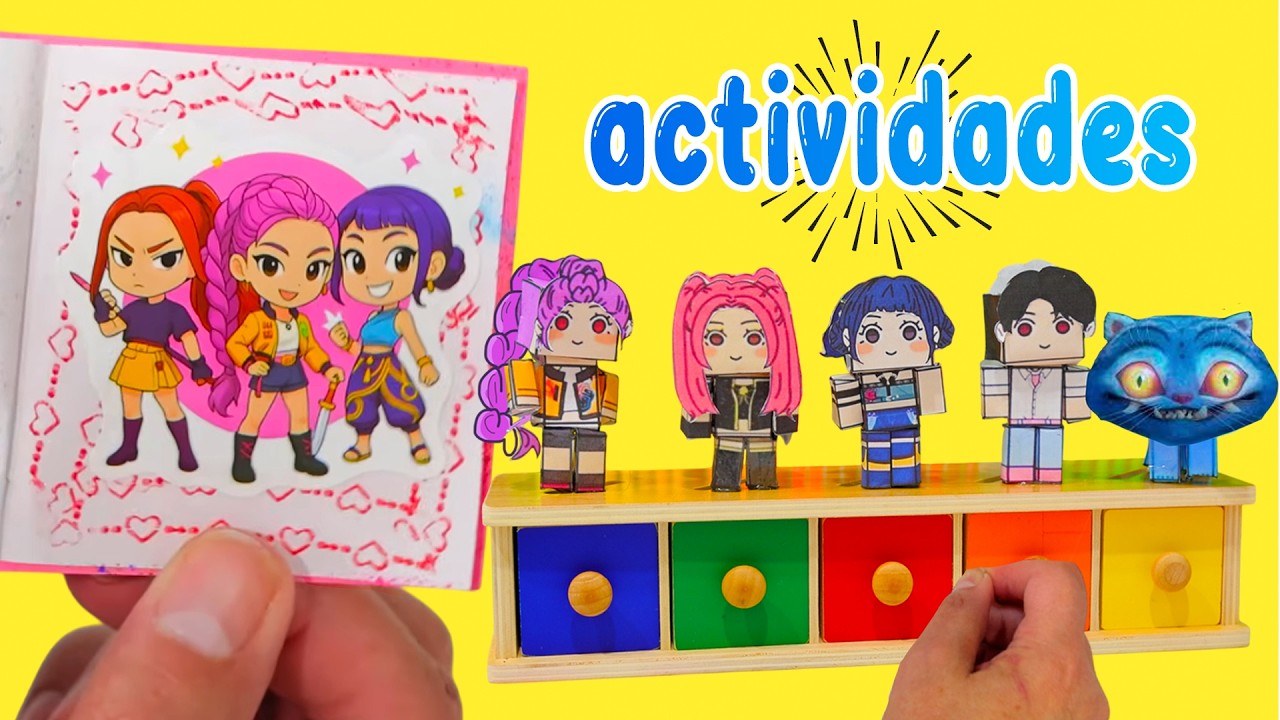 Cajitas de colores con actividades de las Guerreras Kpop