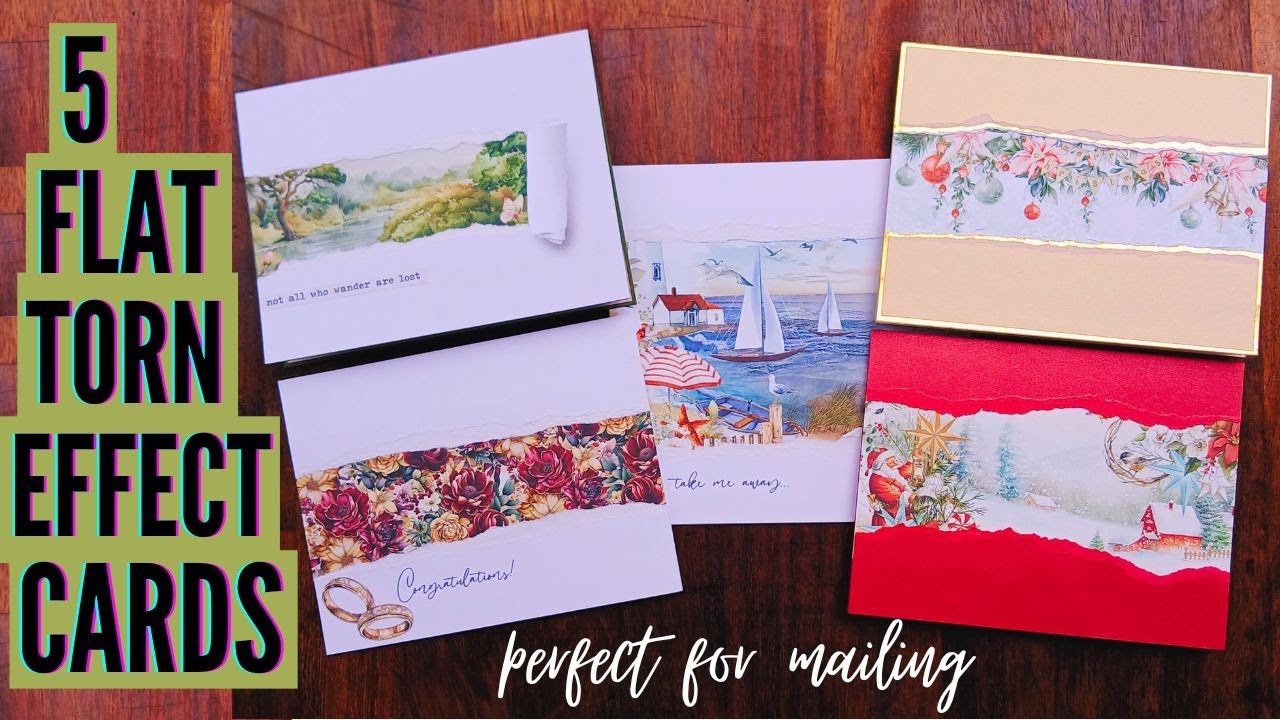 5 Flat Torn Effect Cards | Perfect for mailing! | Torn Paper Papercraft Tutorial