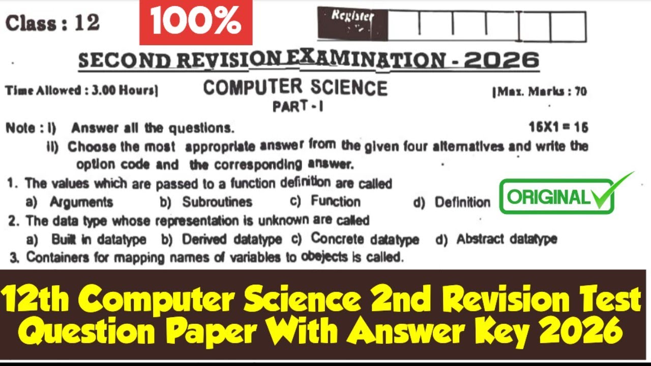 12th Computer science 2nd Revision Examination Question paper with answer key 2026|Vincent Info|