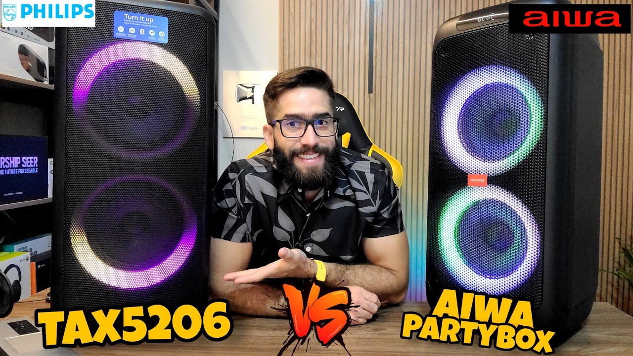 AIWA PARTYBOX AWS-PB-01 200W Vs PHILIPS TAX5206 160W:  Qual é a melhor Caixa de som AMPLIFICADA?
