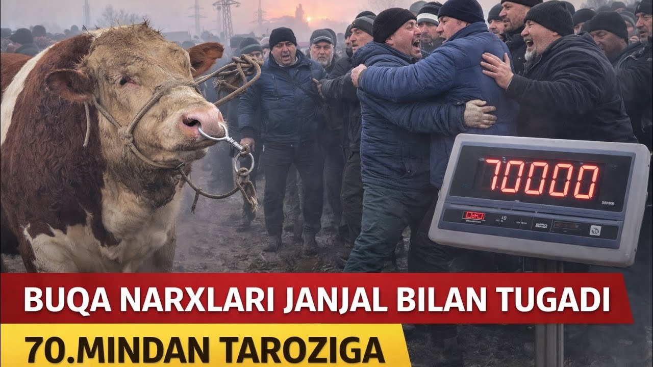 SHAXRIXON XOLDONBEK MOL BOZORI BUQALAR JANGGI 70.MINDAN BUQALAR TAROZIGA VOY DOD 01.27.2026