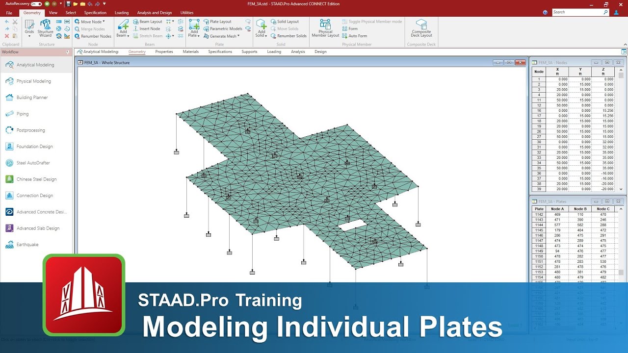 Creating Individual Plate Elements in the STAAD.Pro Analytical Modeler