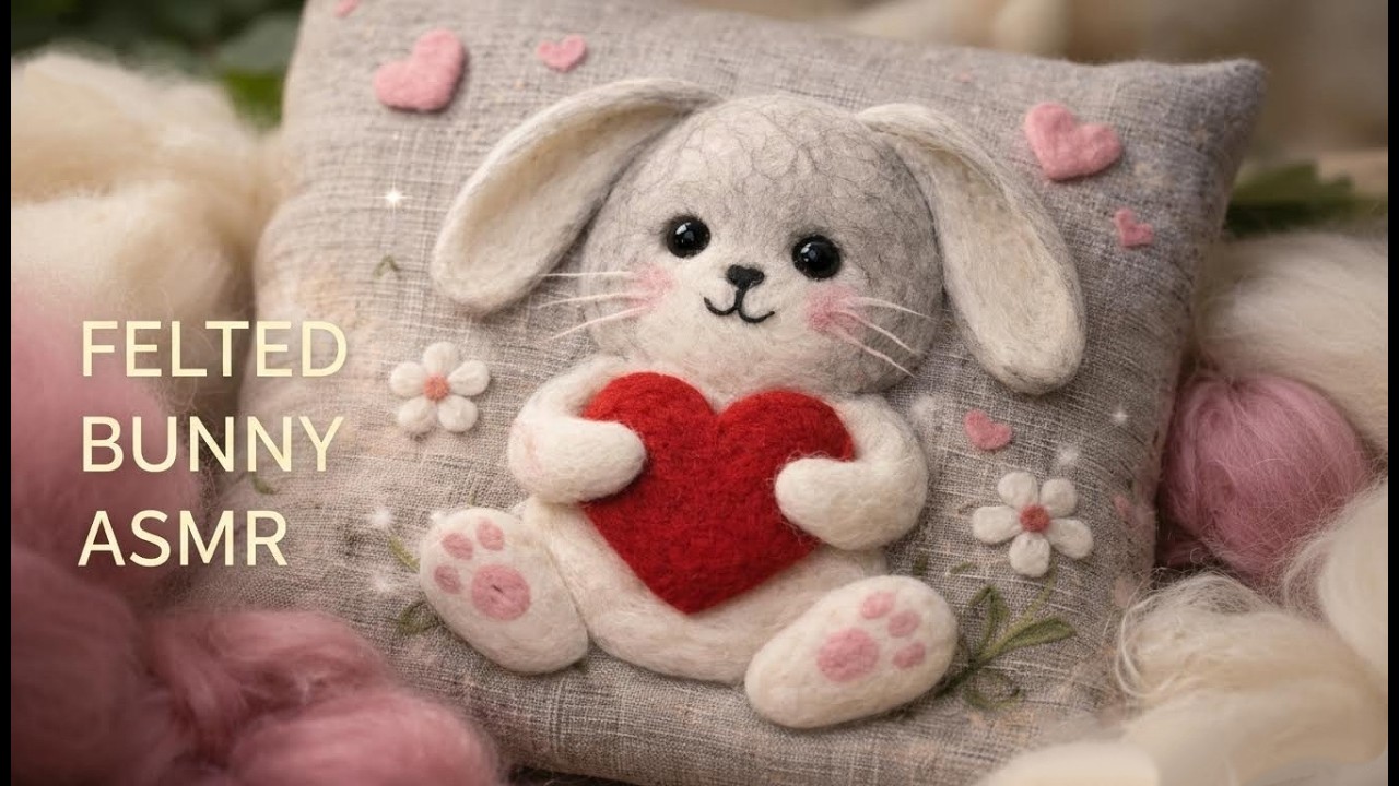 ASMR Felted Bunny Pillow 🐰❤️ Handmade Valentine’s Gift | Wool Felting Sounds