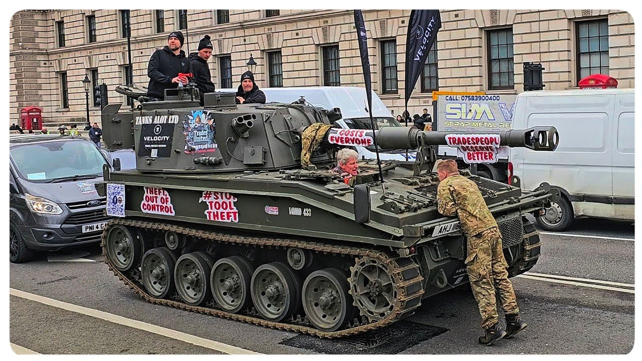 TANK STOPS TRAFFIC in London for 1 Hour to Protest Tool Theft!