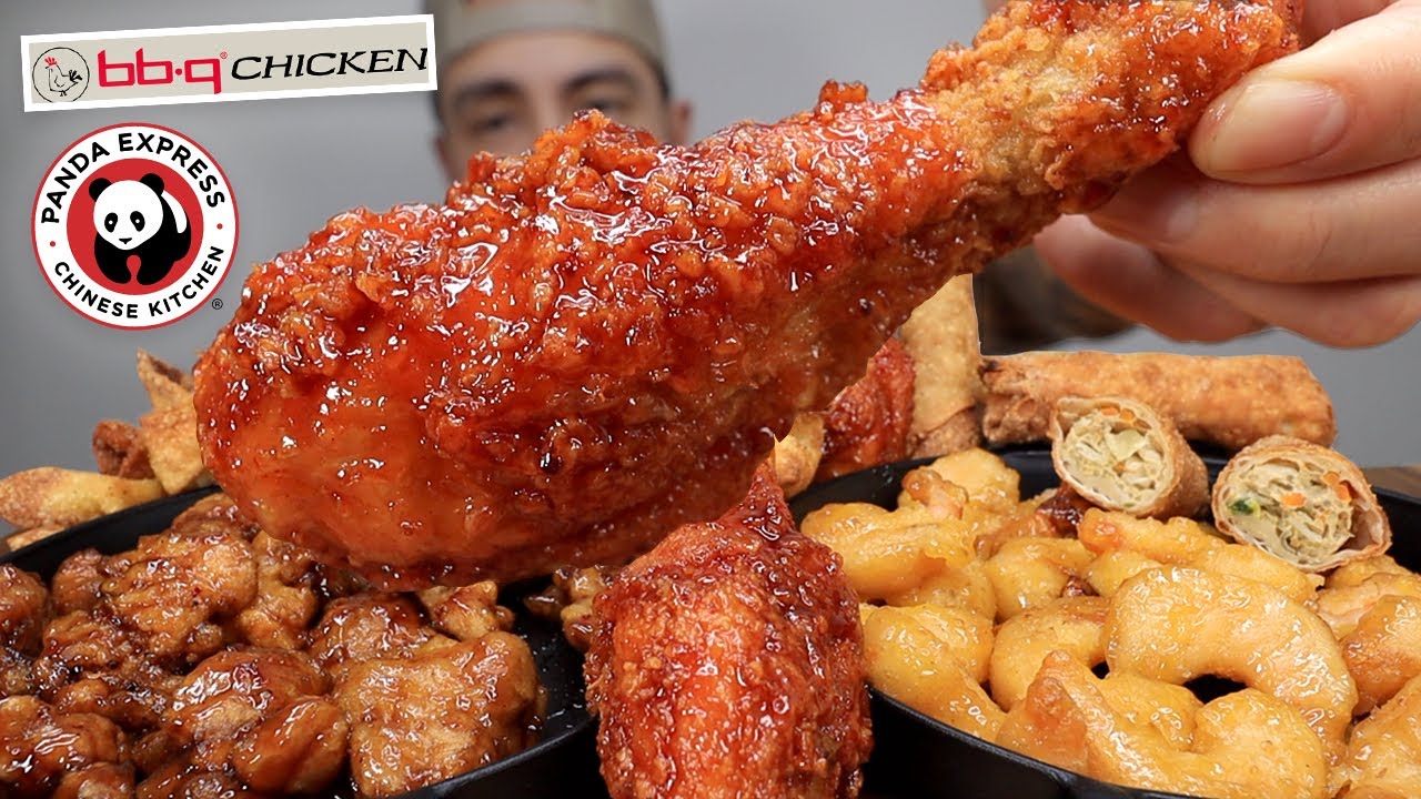 MUKBANG EATING Panda Express Orange Chicken, Honey Walnut Shrimp, SPICY Korean Fried Chicken